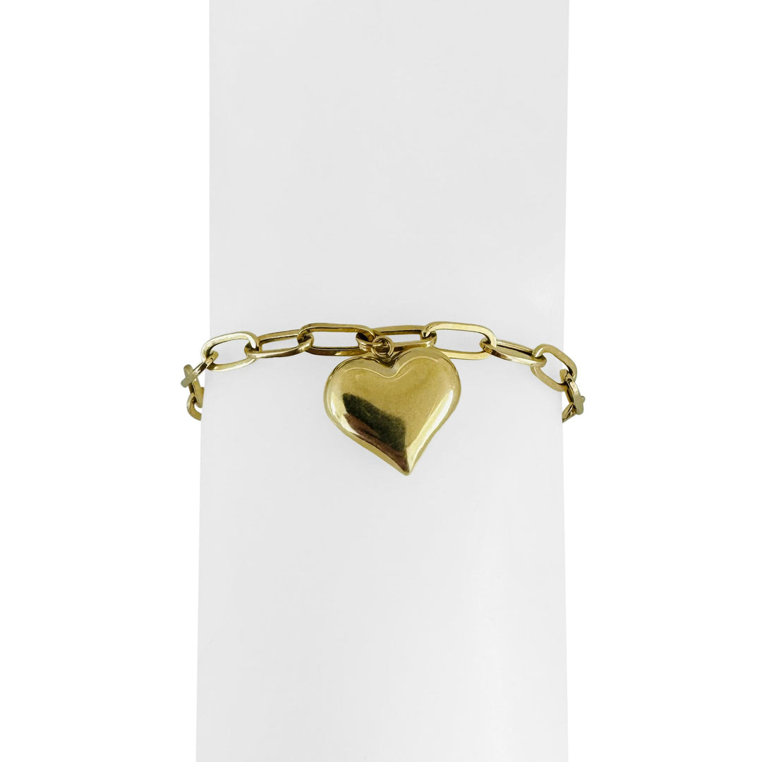 18k Yellow Gold 4.4g Hollow Light Cable Link Heart Charm Bracelet Italy 6.75"