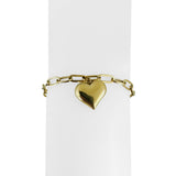 18k Yellow Gold 4.4g Hollow Light Cable Link Heart Charm Bracelet Italy 6.75"