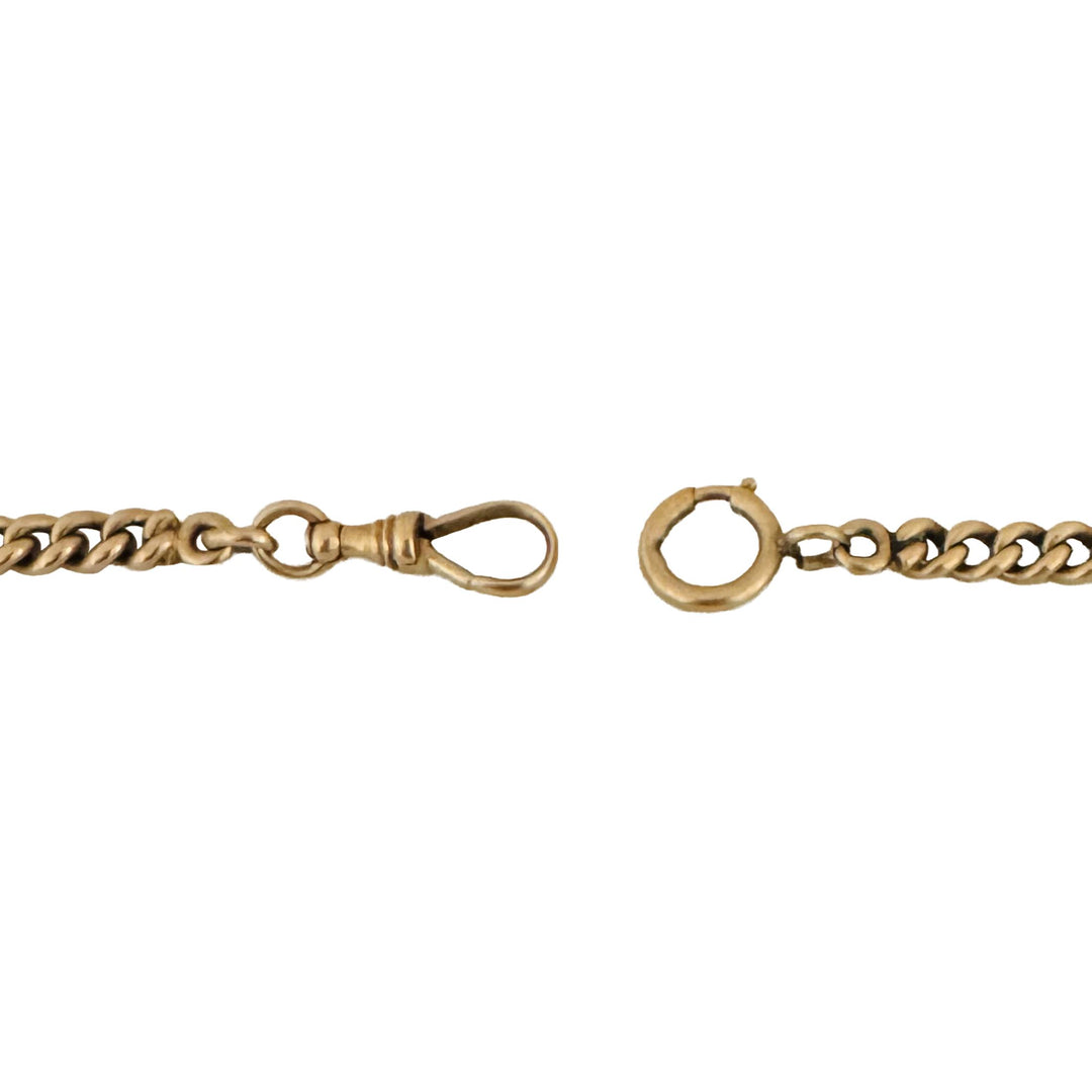 14k Yellow Gold 43.6g Vintage Solid Curb Link T Bar Dog Clip Watch Chain 14.5"