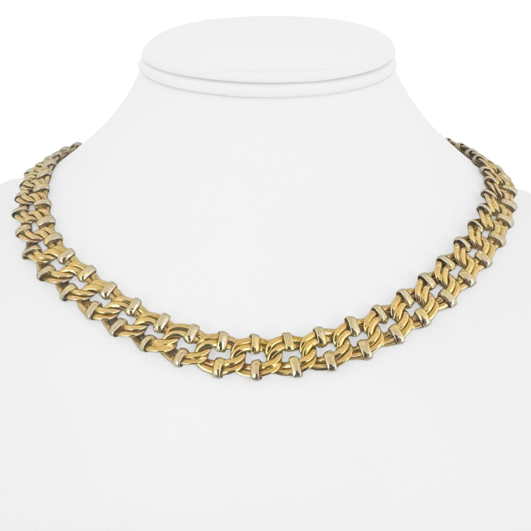 18k Yellow and White Gold 31.7g Two Tone 11mm Fancy Link Necklace Italy 17.5"