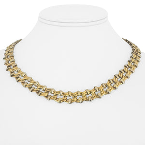 18k Yellow and White Gold 31.7g Two Tone 11mm Fancy Link Necklace Italy 17.5"