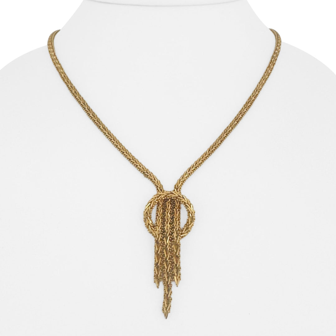 18k Yellow Gold 20.6g Solid Vintage Beaded Foxtail Drop Necklace Mexico 16"