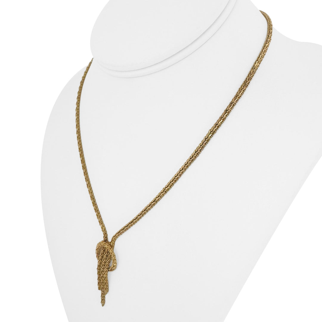 18k Yellow Gold 20.6g Solid Vintage Beaded Foxtail Drop Necklace Mexico 16"