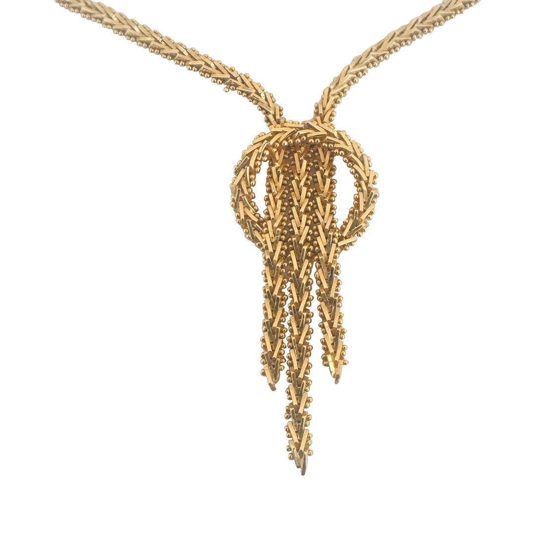 18k Yellow Gold 20.6g Solid Vintage Beaded Foxtail Drop Necklace Mexico 16"