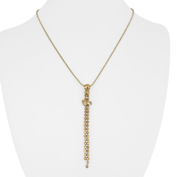 18k Yellow Gold and CZ 5.4g Vintage Beaded Link Drop Dangle Necklace Italy 17.5