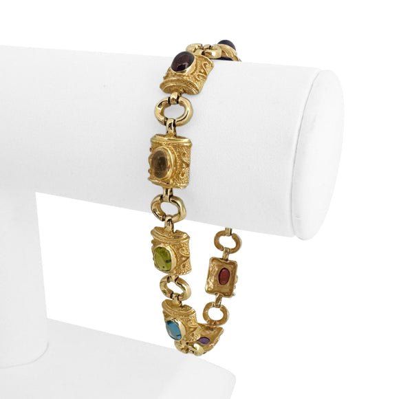 14k Yellow Gold and Multi Cabochon Gemstone 19.6g Vintage Bracelet 7.75