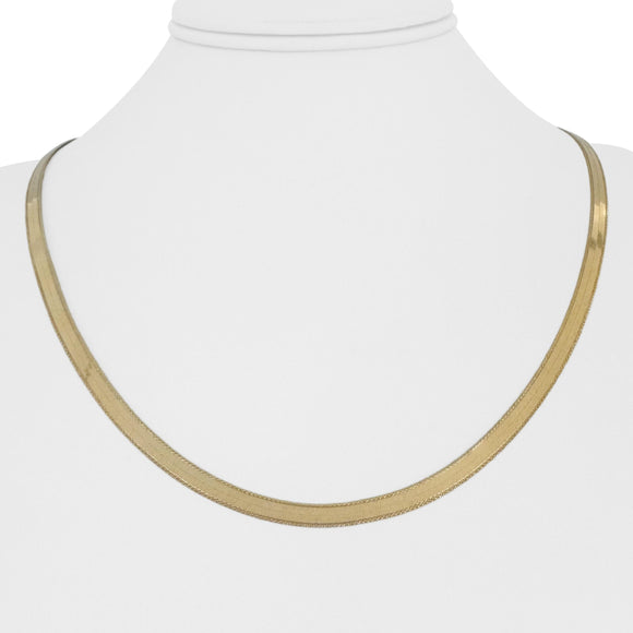 14k Yellow Gold 8g Thin Flat Etched Edge Herringbone Link Necklace Italy 20