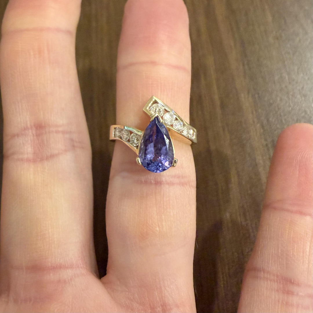 14k Yellow Gold 1.85ct Tanzanite and 0.60cttw Diamond Bypass Ring Size 7