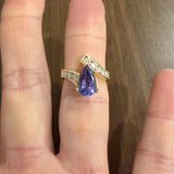 14k Yellow Gold 1.85ct Tanzanite and 0.60cttw Diamond Bypass Ring Size 7
