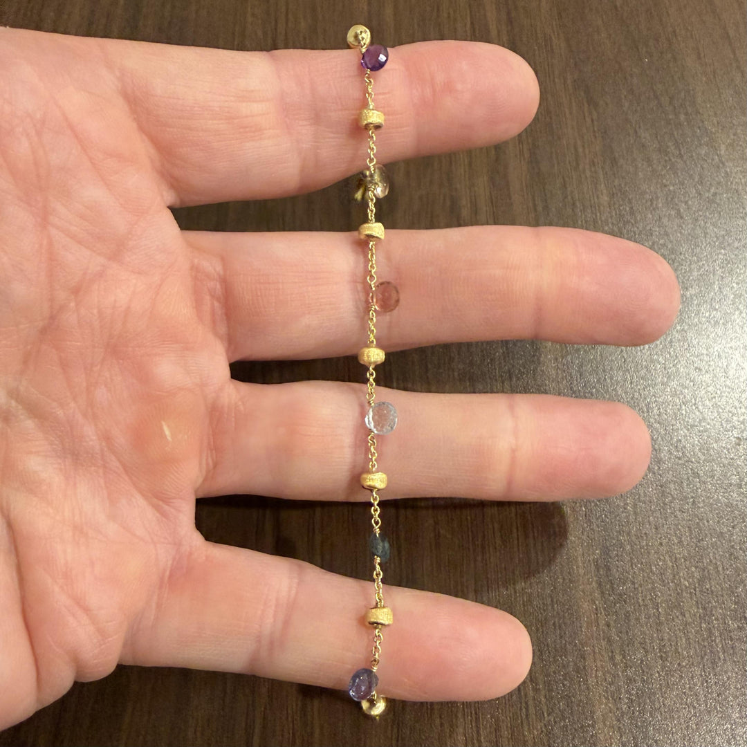 Marco Bicego Paradise 18k Yellow Gold and Multi Gemstone Station Bracelet 7"