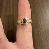 14k Yellow Gold Cabochon Ruby and Diamond Vintage Ring Size 5.25