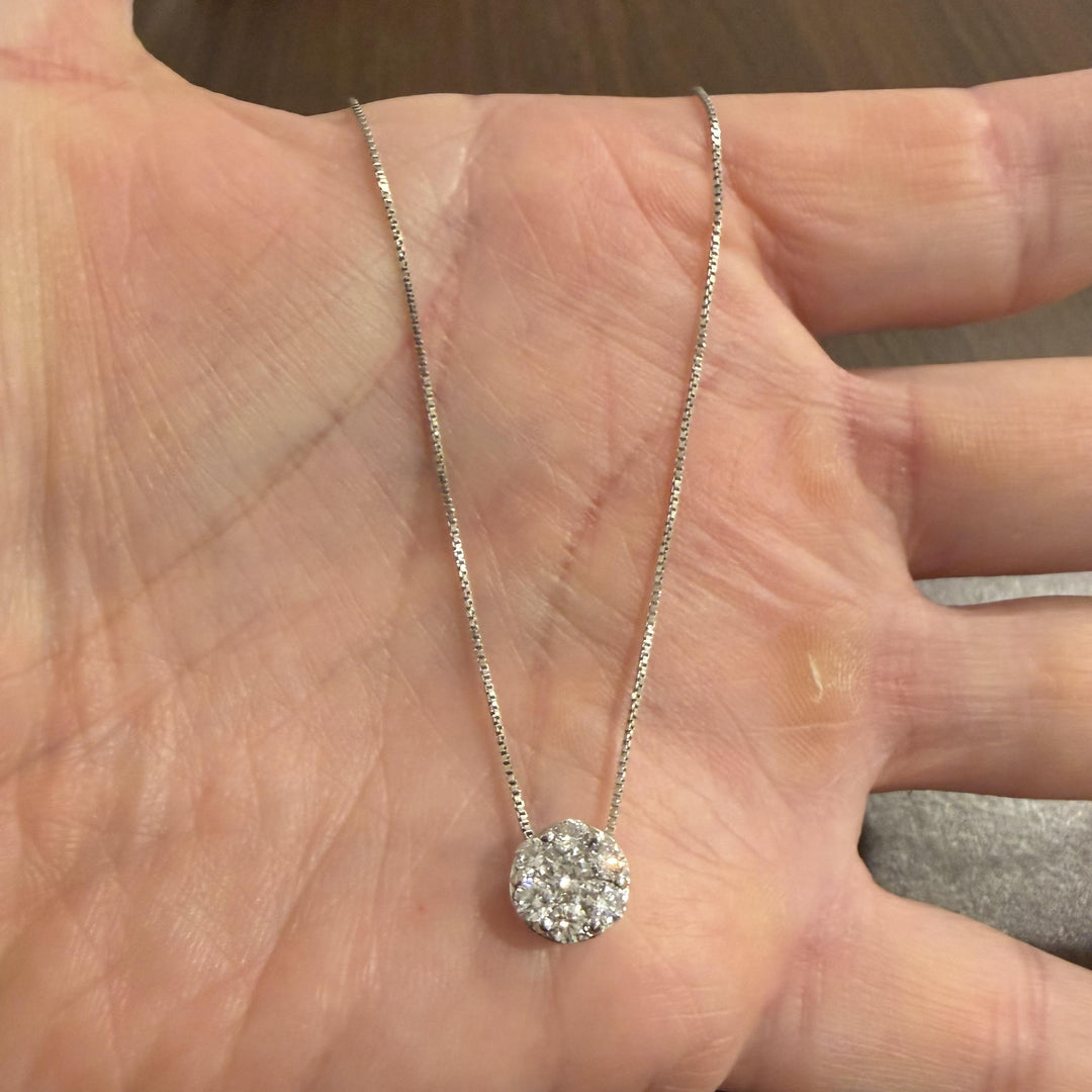 14k White Gold and 1cttw Diamond Circle Cluster Pendant Necklace 19"