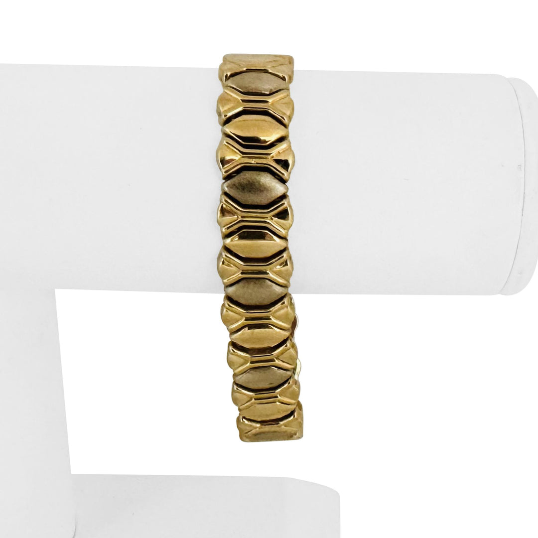 14k Yellow and White Gold 26.2g Two Tone 13mm Fancy Link Bracelet Italy 7.5"