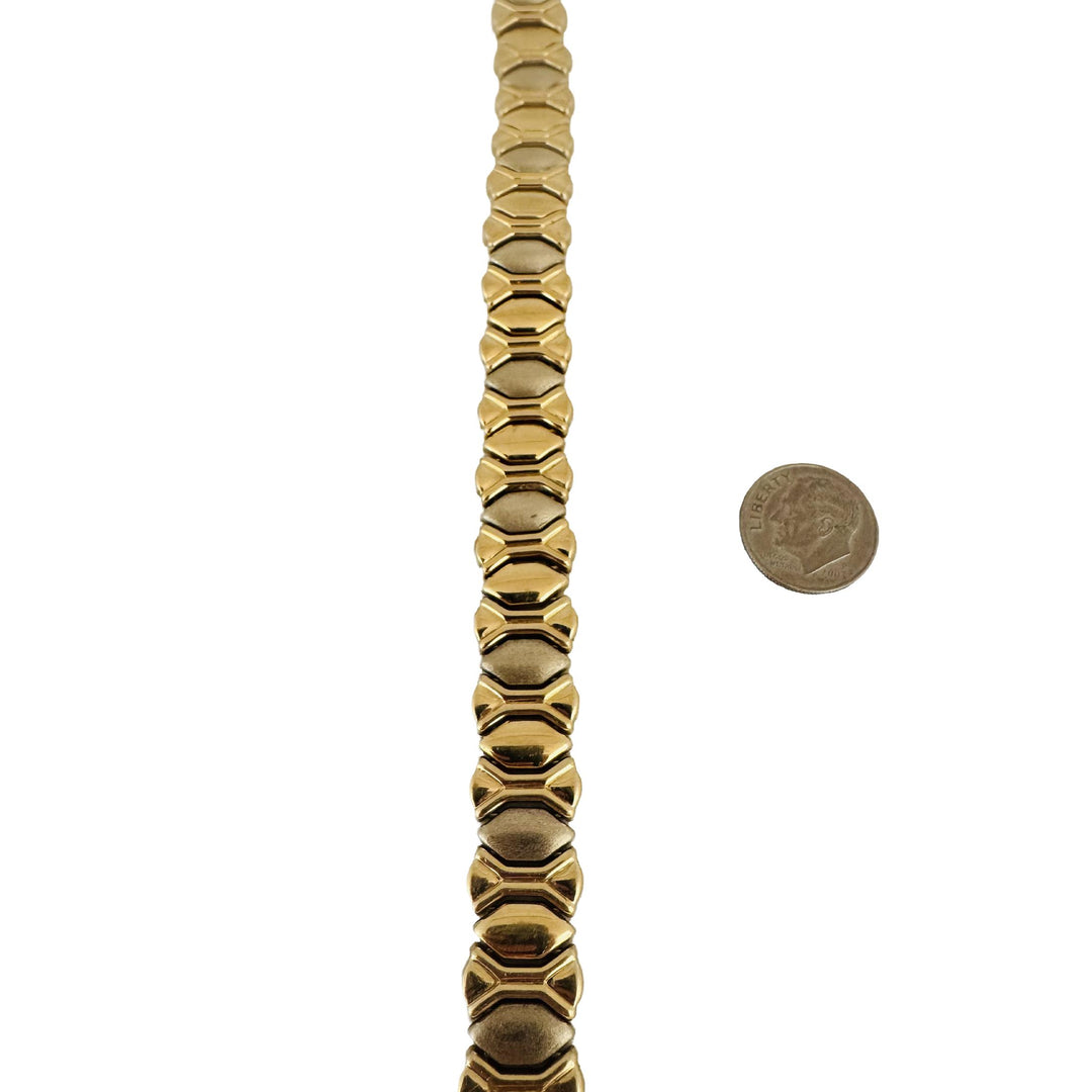14k Yellow and White Gold 26.2g Two Tone 13mm Fancy Link Bracelet Italy 7.5"
