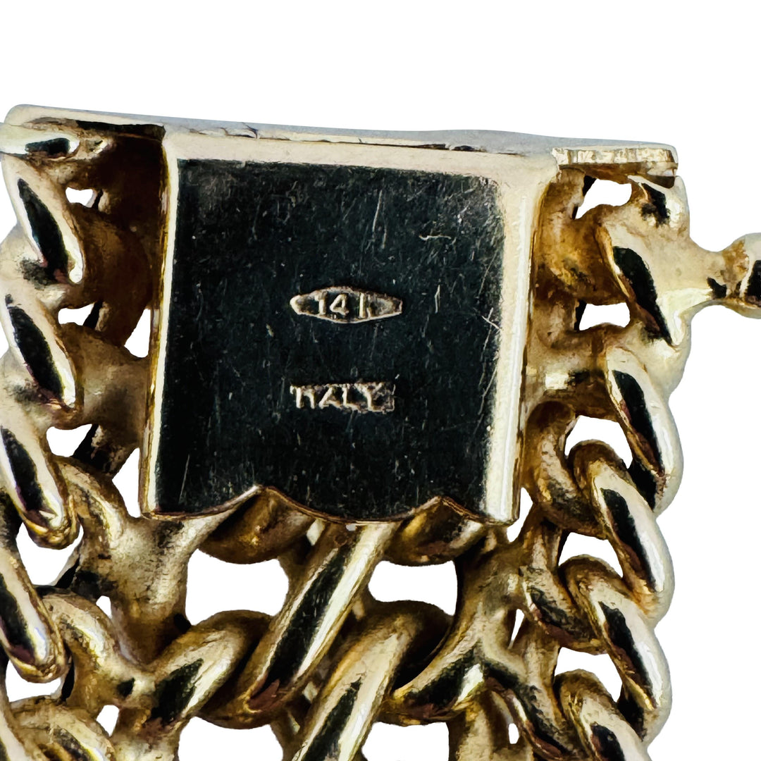 14k Yellow Gold 20g Vintage Thick 15mm Fancy Curb Link Bracelet Italy 7.25"