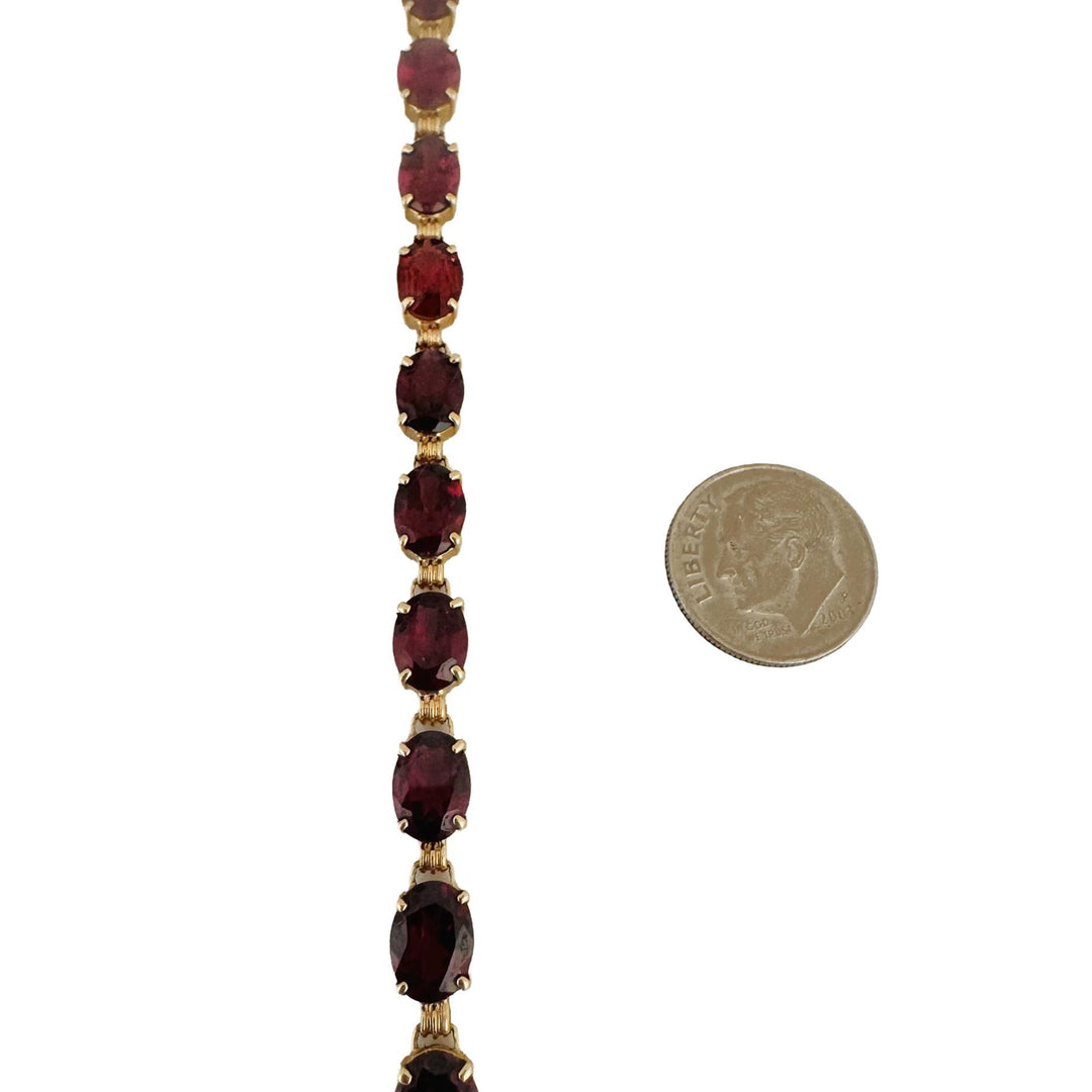 14k Yellow Gold 10.7g Oval Cut Garnet Ladies Link Bracelet 7.25"