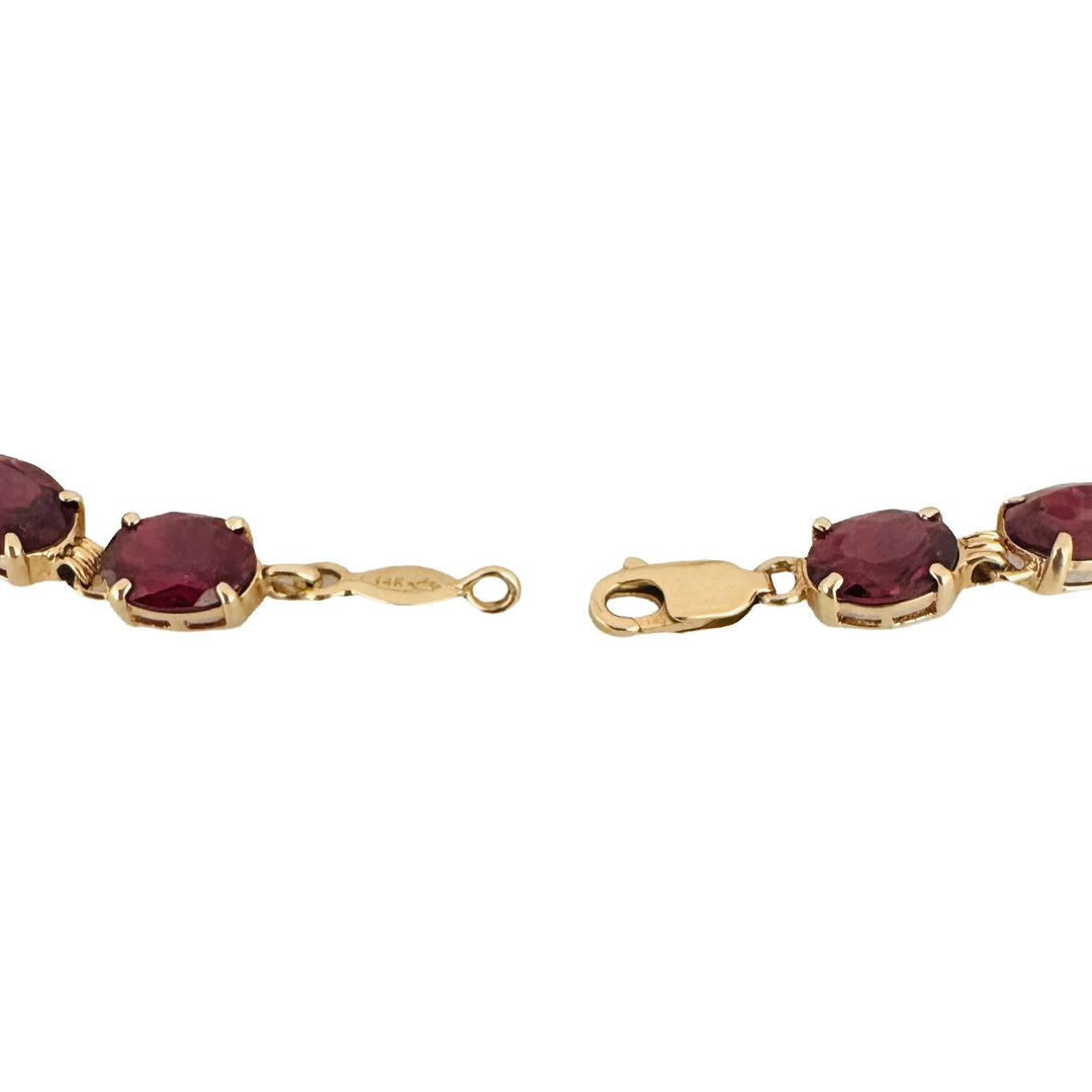 14k Yellow Gold 10.7g Oval Cut Garnet Ladies Link Bracelet 7.25"