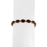 14k Yellow Gold 10.7g Oval Cut Garnet Ladies Link Bracelet 7.25"