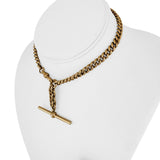 14k Yellow Gold 49g Vintage Solid Curb Link T Bar Dog Clip Watch Chain 13"