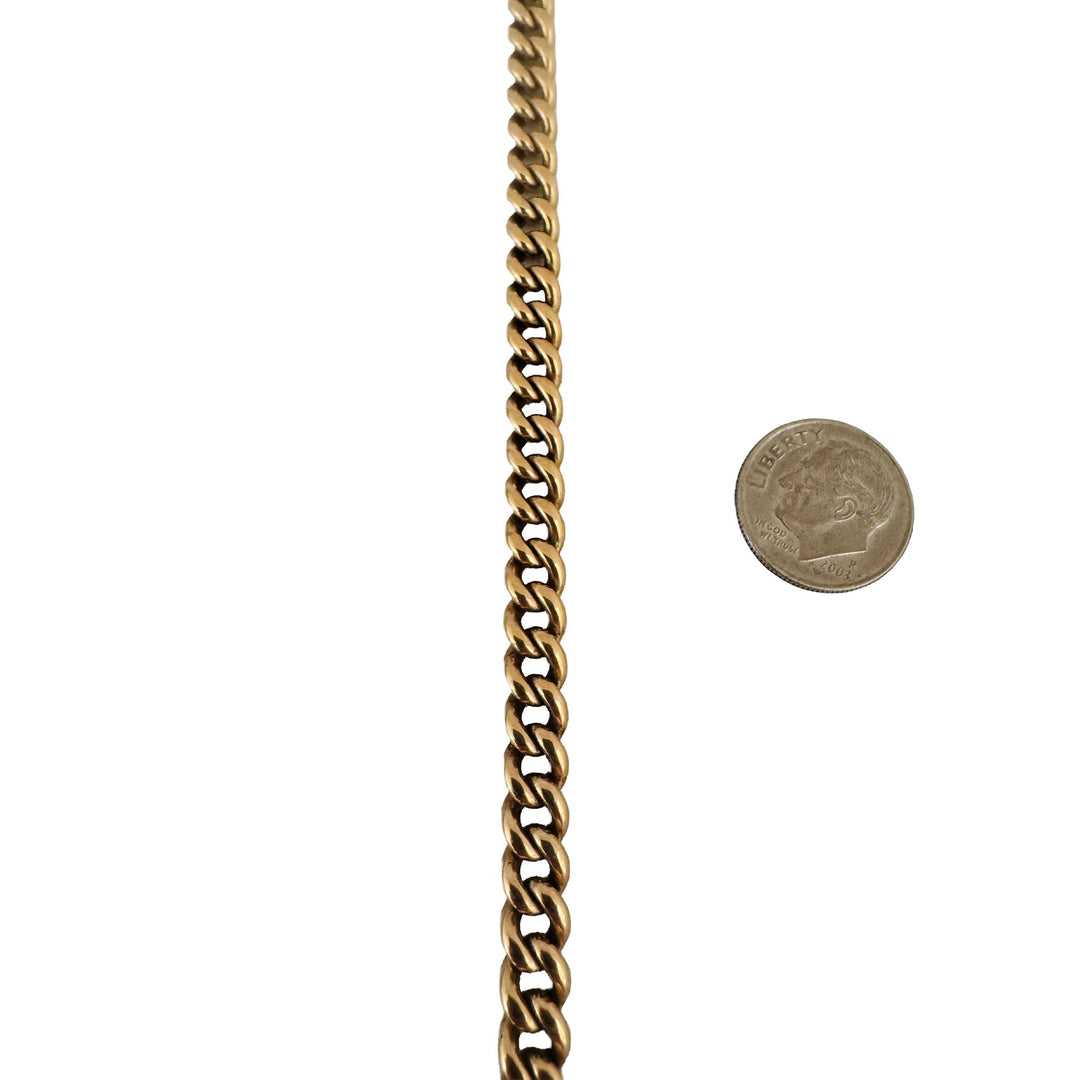 14k Yellow Gold 49g Vintage Solid Curb Link T Bar Dog Clip Watch Chain 13"