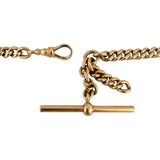 14k Yellow Gold 49g Vintage Solid Curb Link T Bar Dog Clip Watch Chain 13"