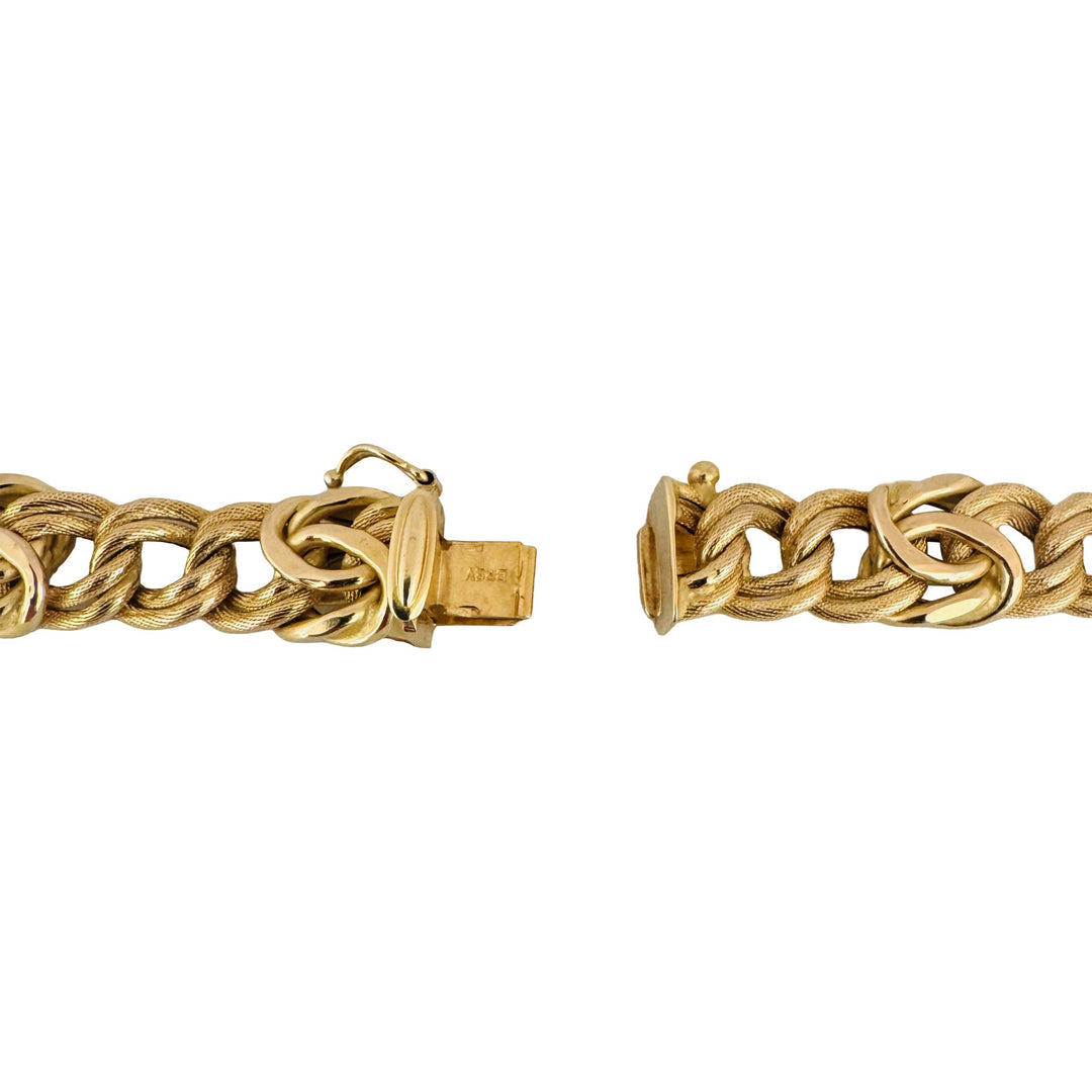 14K Yellow Gold 37.8g Vintage 12mm Fancy Double Curb Link Necklace Italy 17"