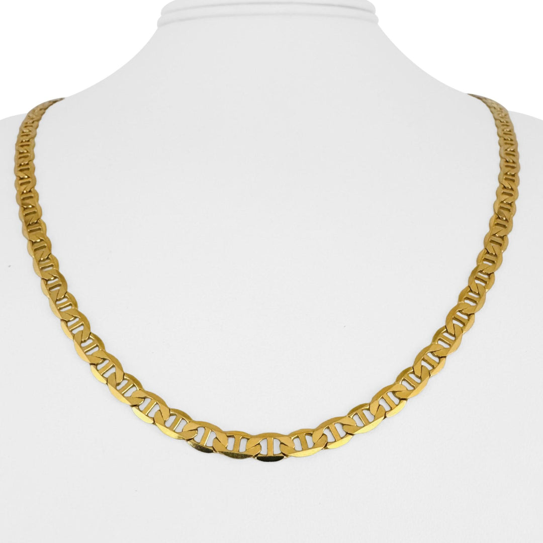 14k Yellow Gold 18.4g Solid Flat 5mm Mariner Link Chain Necklace Italy 22.5"