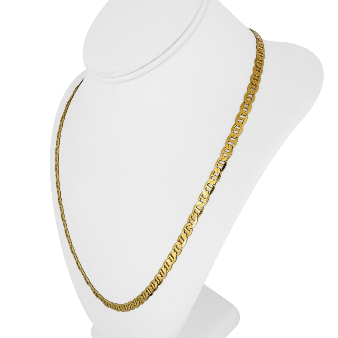 14k Yellow Gold 18.4g Solid Flat 5mm Mariner Link Chain Necklace Italy 22.5"
