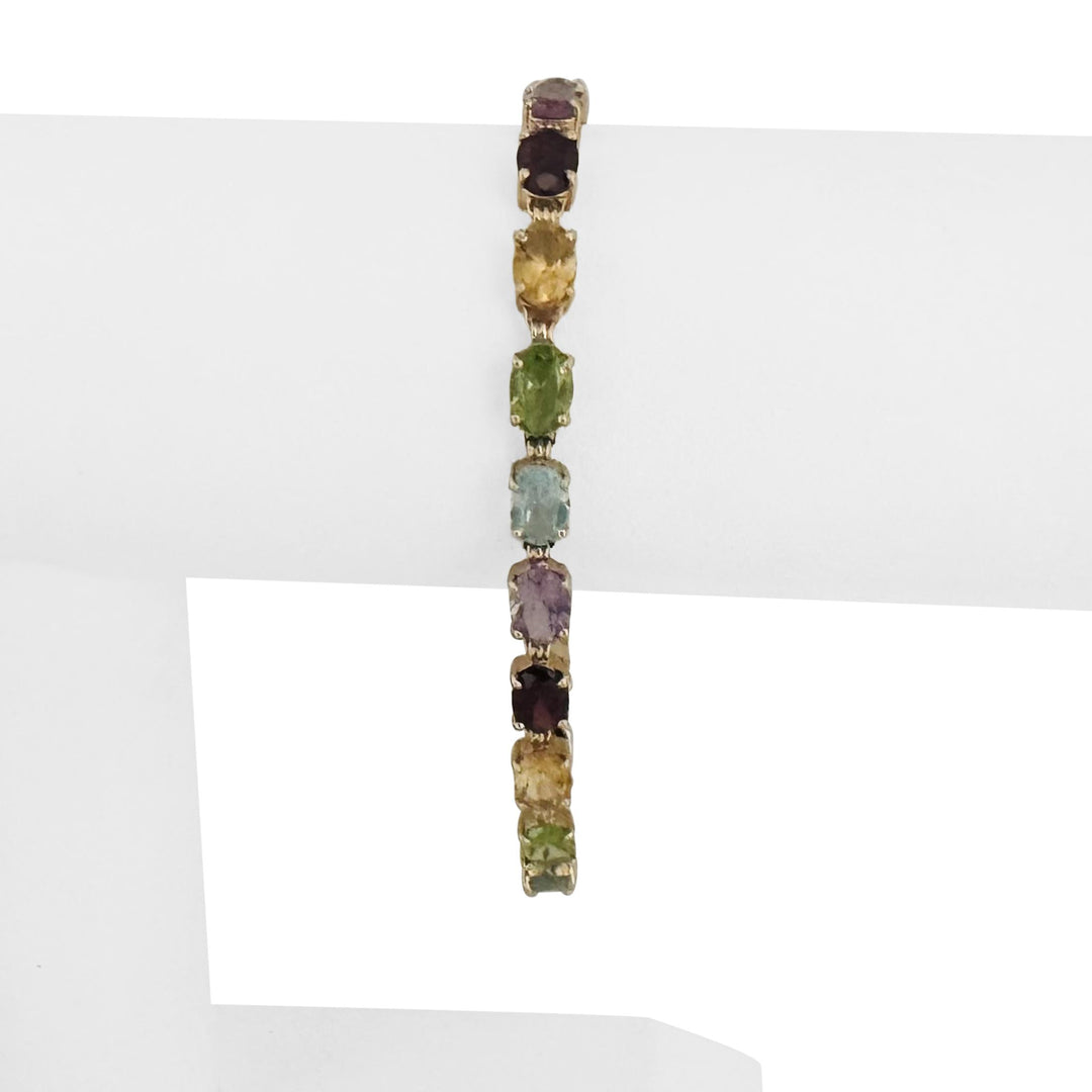 14k Yellow Gold 9.7g Ladies Multi Gemstone Link Bracelet 7.25"