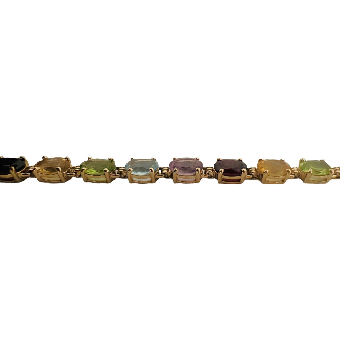 14k Yellow Gold 9.7g Ladies Multi Gemstone Link Bracelet 7.25"