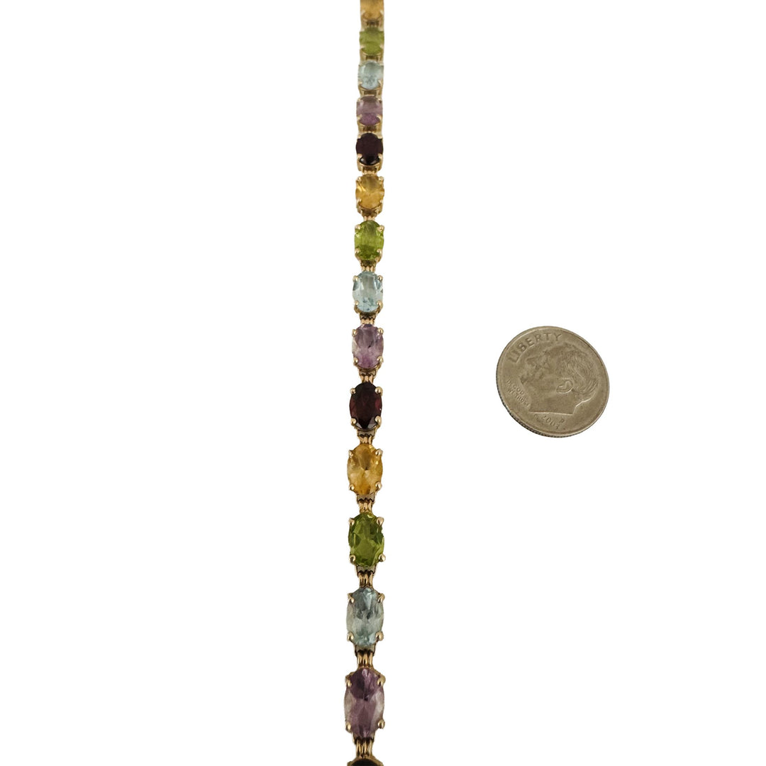 14k Yellow Gold 9.7g Ladies Multi Gemstone Link Bracelet 7.25"