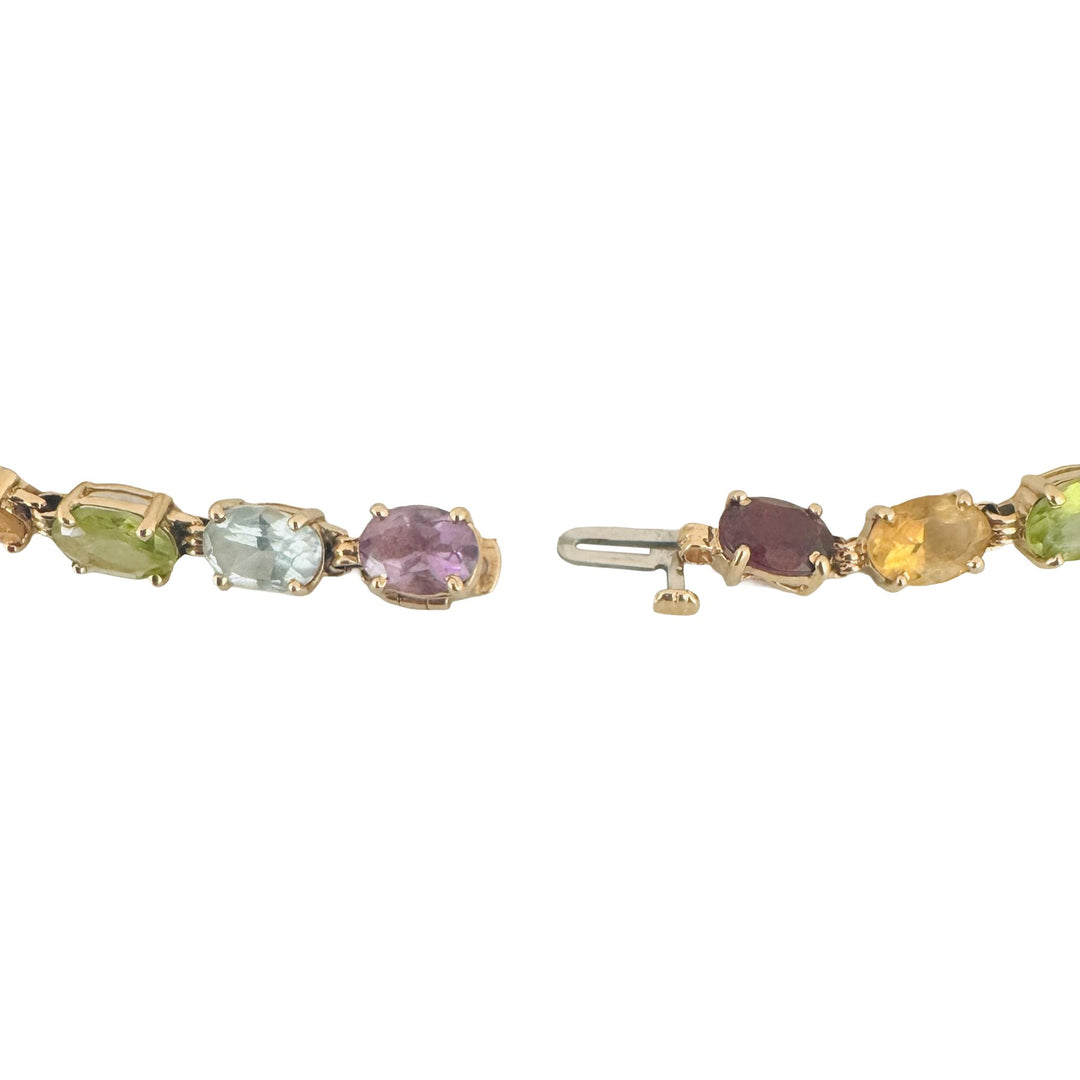 14k Yellow Gold 9.7g Ladies Multi Gemstone Link Bracelet 7.25"