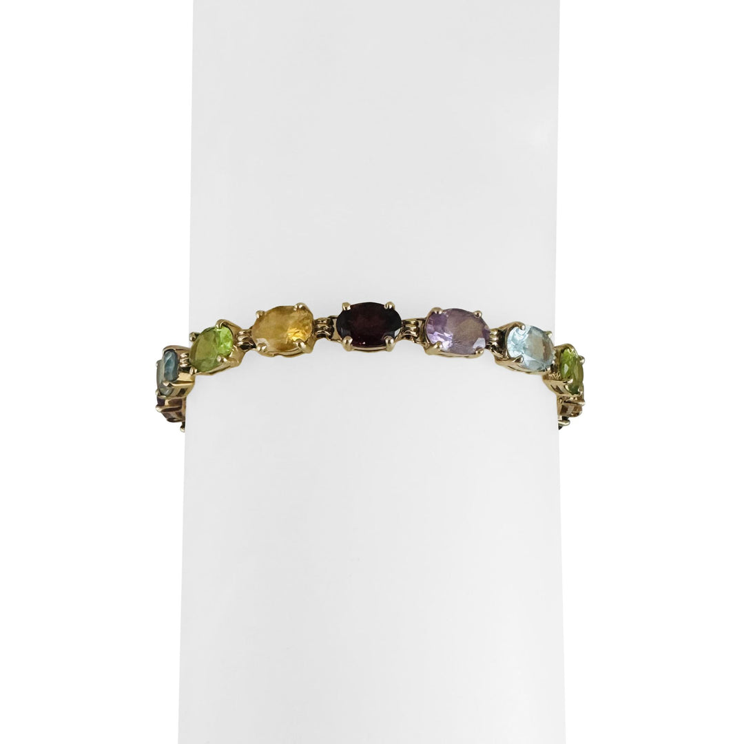 14k Yellow Gold 9.7g Ladies Multi Gemstone Link Bracelet 7.25"