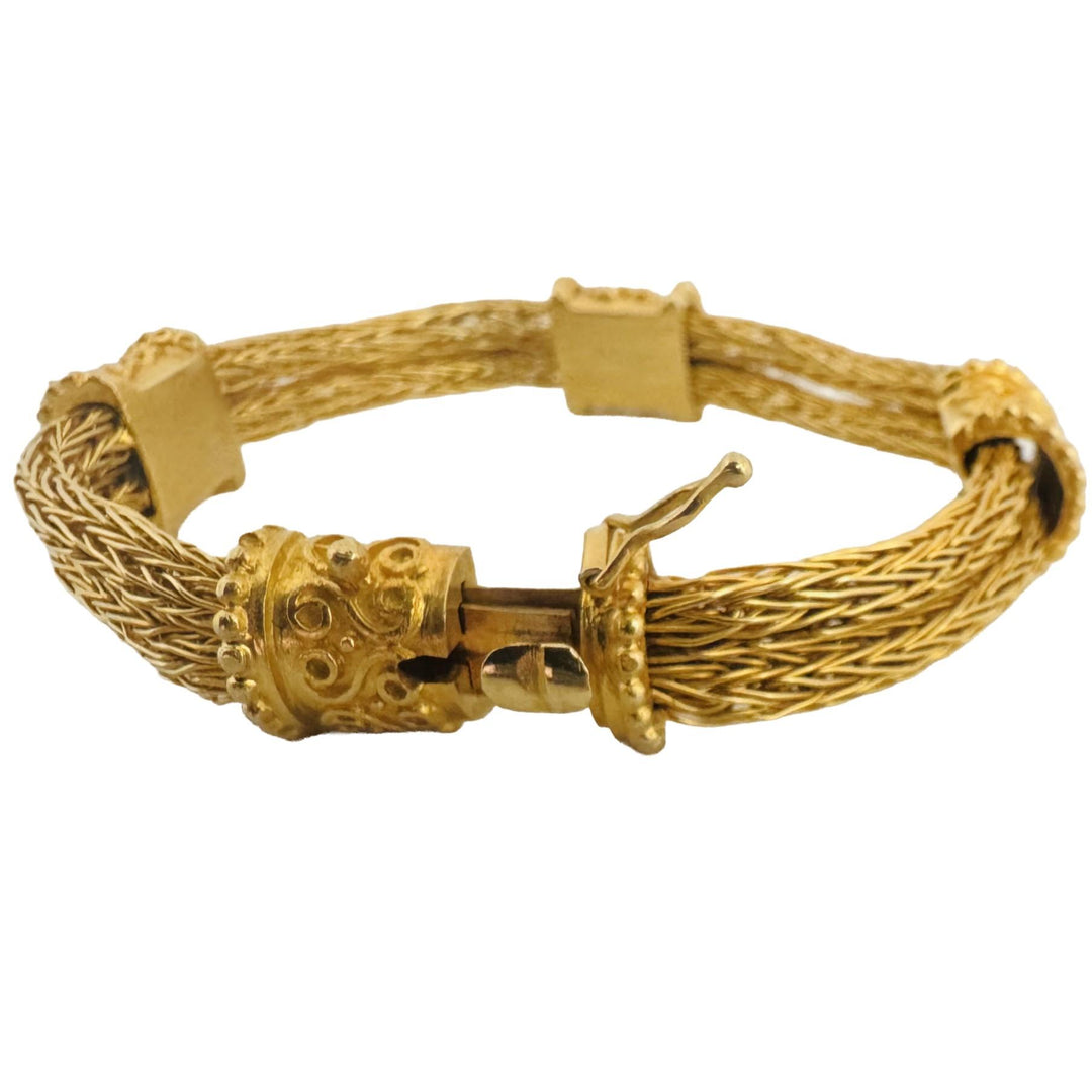 18k Yellow Gold 39.8g Solid Heavy Vintage Mesh Station Bracelet 7.5"