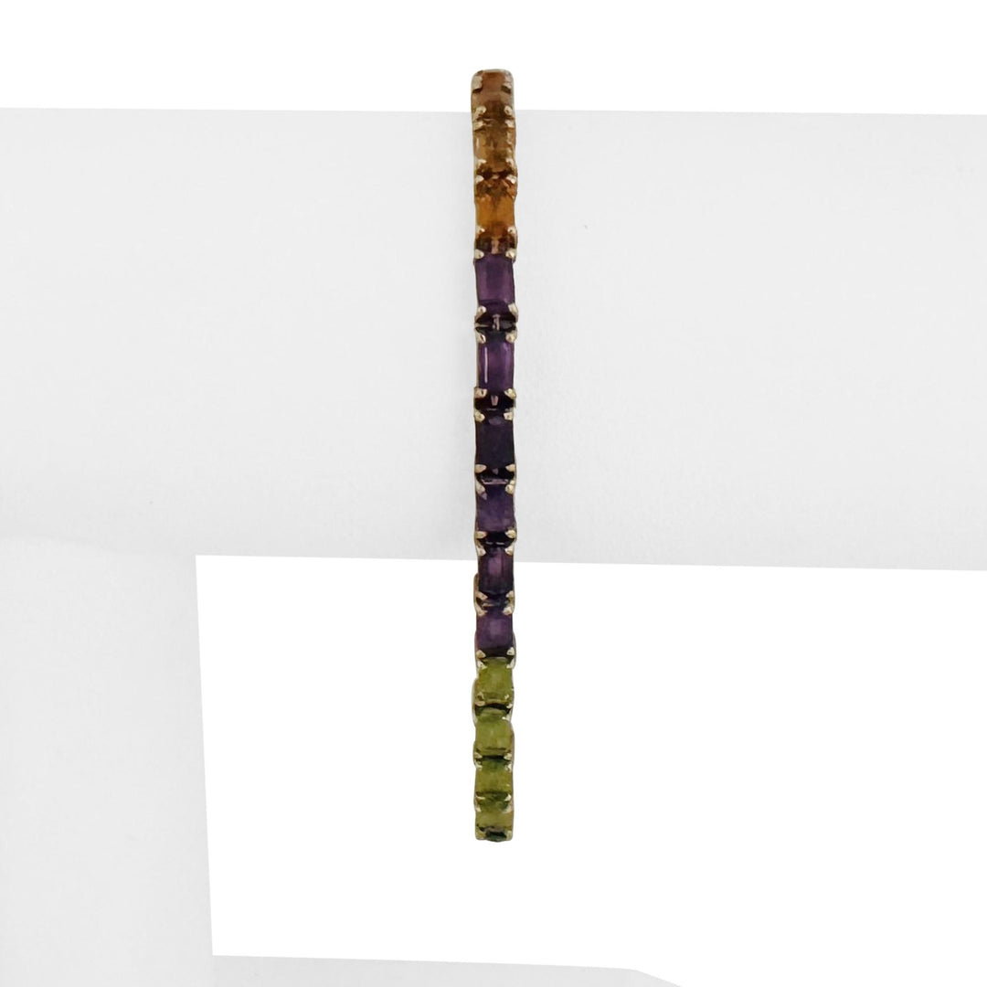 14k Yellow Gold 8.5g Emerald Cut Multi Gemstone Rainbow Link Bracelet 7"