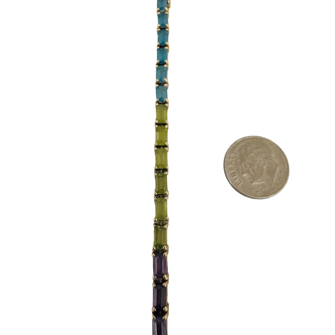 14k Yellow Gold 8.5g Emerald Cut Multi Gemstone Rainbow Link Bracelet 7"