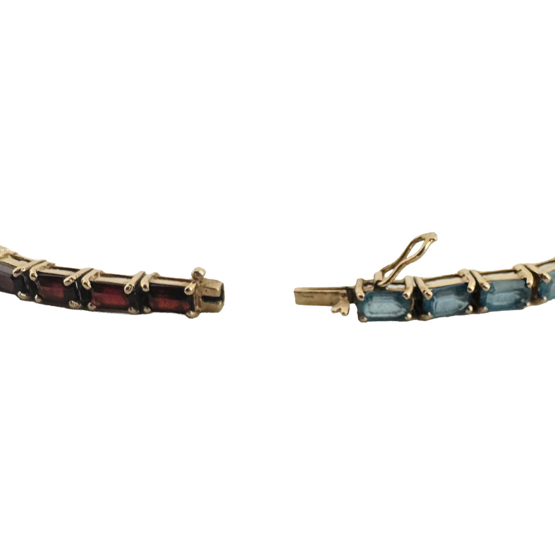 14k Yellow Gold 8.5g Emerald Cut Multi Gemstone Rainbow Link Bracelet 7"