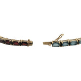14k Yellow Gold 8.5g Emerald Cut Multi Gemstone Rainbow Link Bracelet 7"