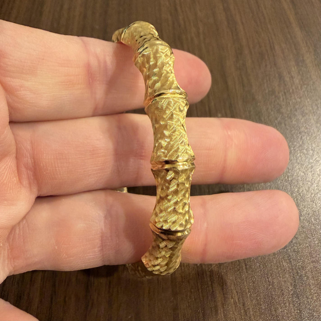 14k Yellow Gold 16.4g Ladies Textured 10mm Bamboo Bangle Bracelet Italy 6.75"