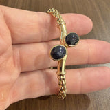14k Yellow Gold and Cabochon Sapphire 15.4g Flex Bypass Bangle Italy 7"
