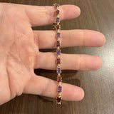14k Yellow Gold 9g Ladies Amethyst and Garnet Link Bracelet 7.5"