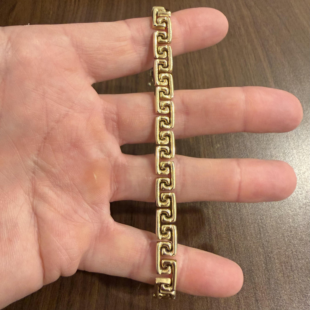 14k Yellow Gold 12.5g Ladies Polished 8.5mm Greek Key Link Bracelet 7"