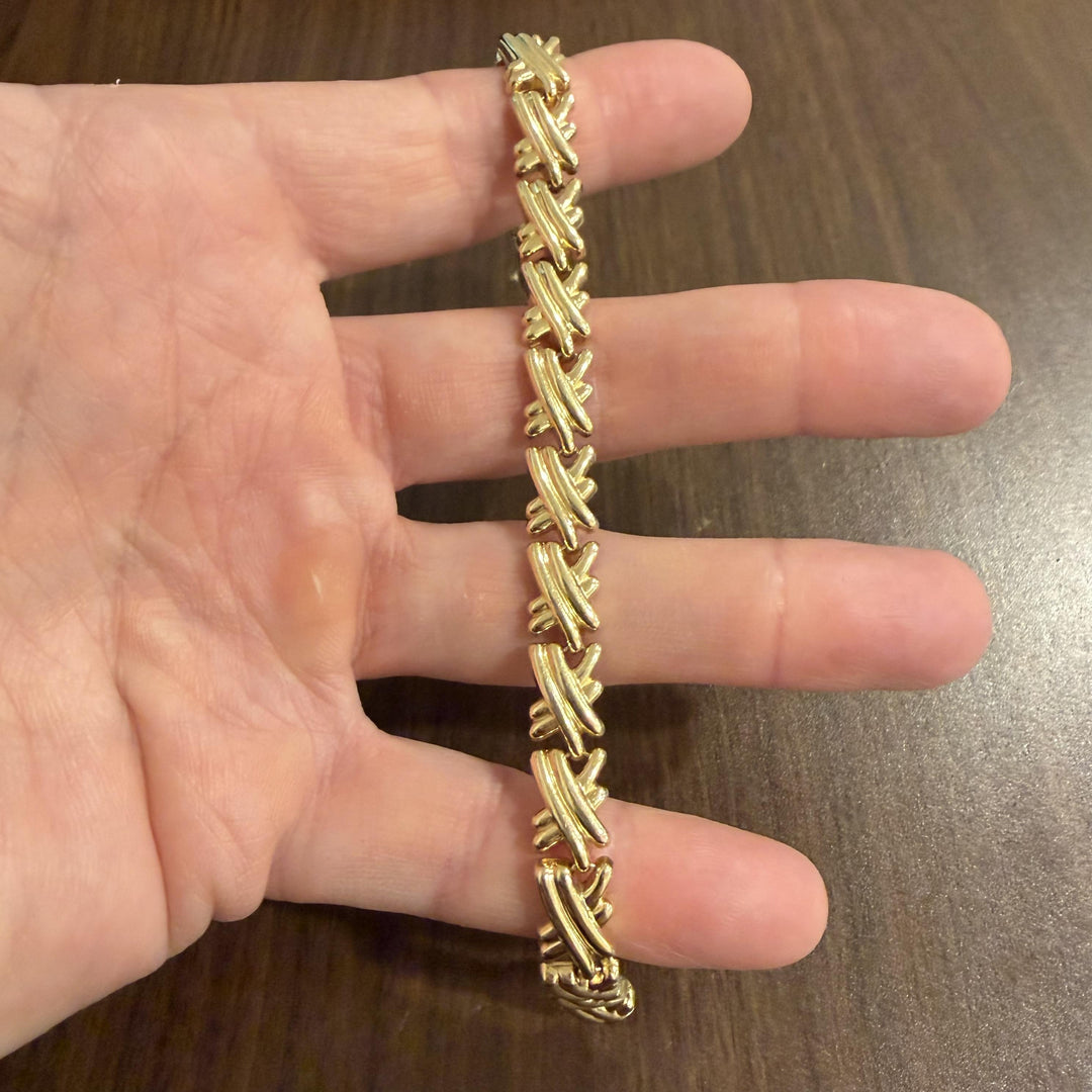 14k Yellow Gold 11.6g Ladies Polished 9mm Fancy X Link Bracelet Italy 7.5"