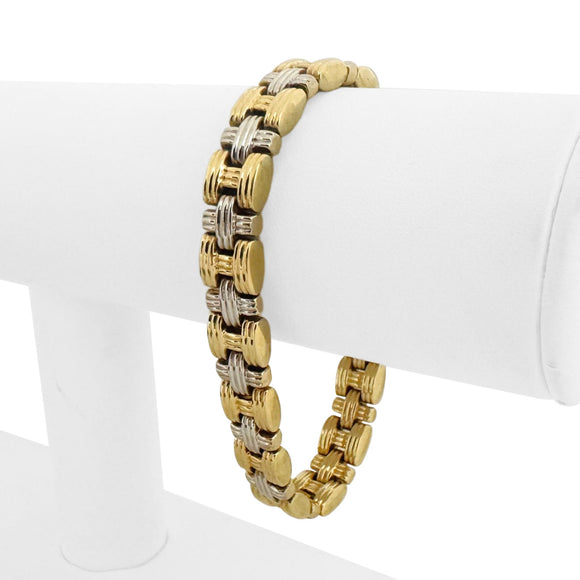 14k Yellow and White Gold 13g Two Tone Braided Link Reversible Bracelet 7.25