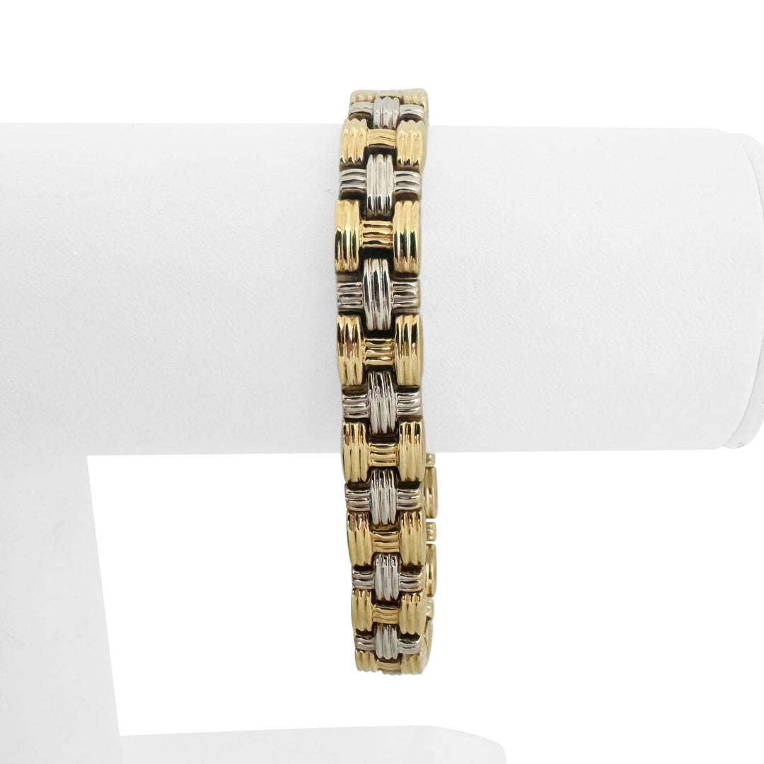 14k Yellow and White Gold 13g Two Tone Braided Link Reversible Bracelet 7.25"