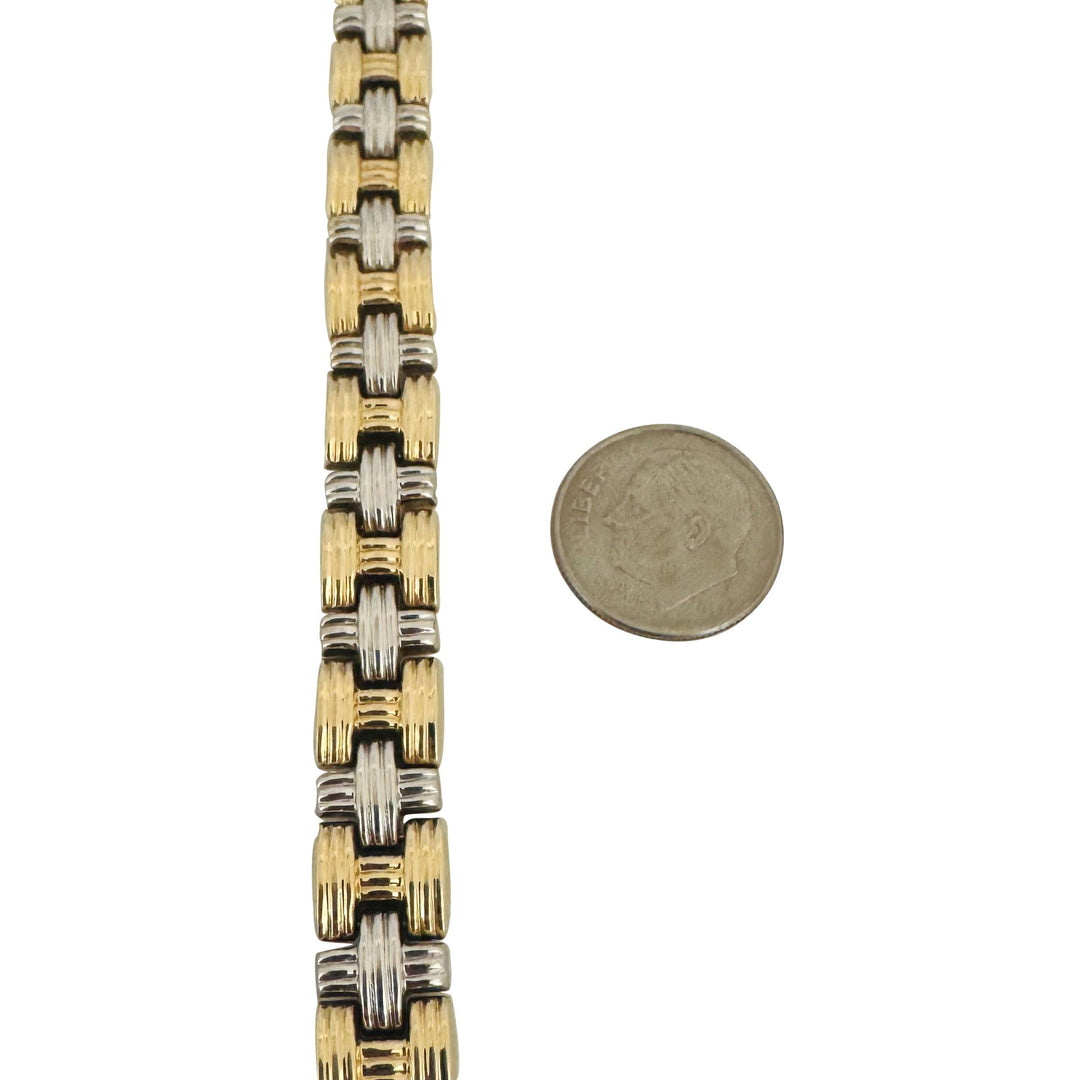 14k Yellow and White Gold 13g Two Tone Braided Link Reversible Bracelet 7.25"