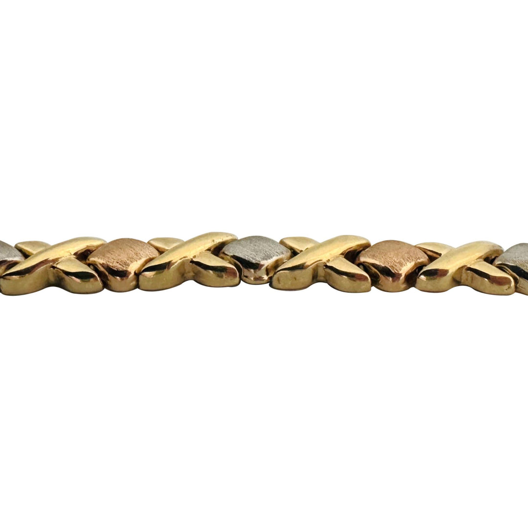 14k Yellow White and Rose Gold 16.3g Hugs and Kisses XO Link Necklace 17"