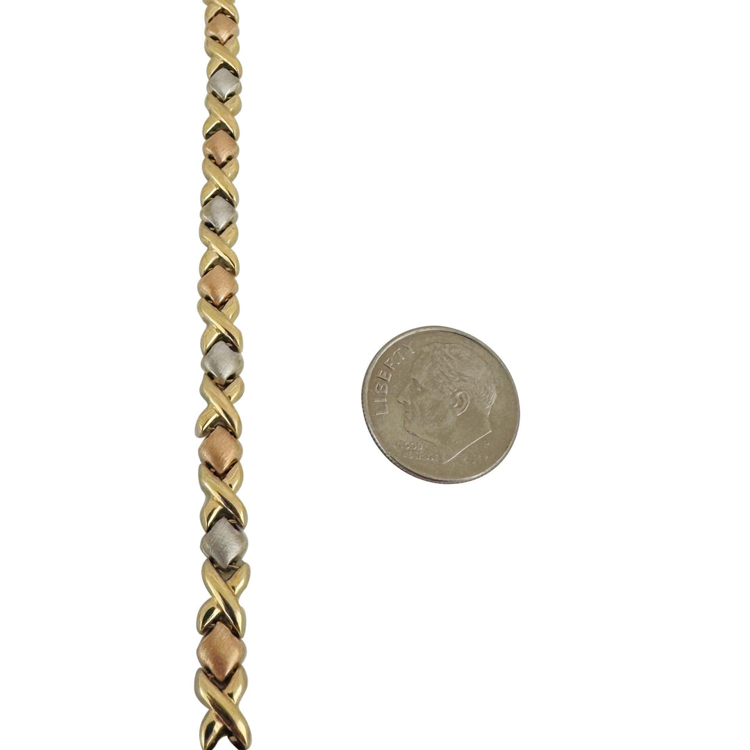 14k Yellow White and Rose Gold 16.3g Hugs and Kisses XO Link Necklace 17"