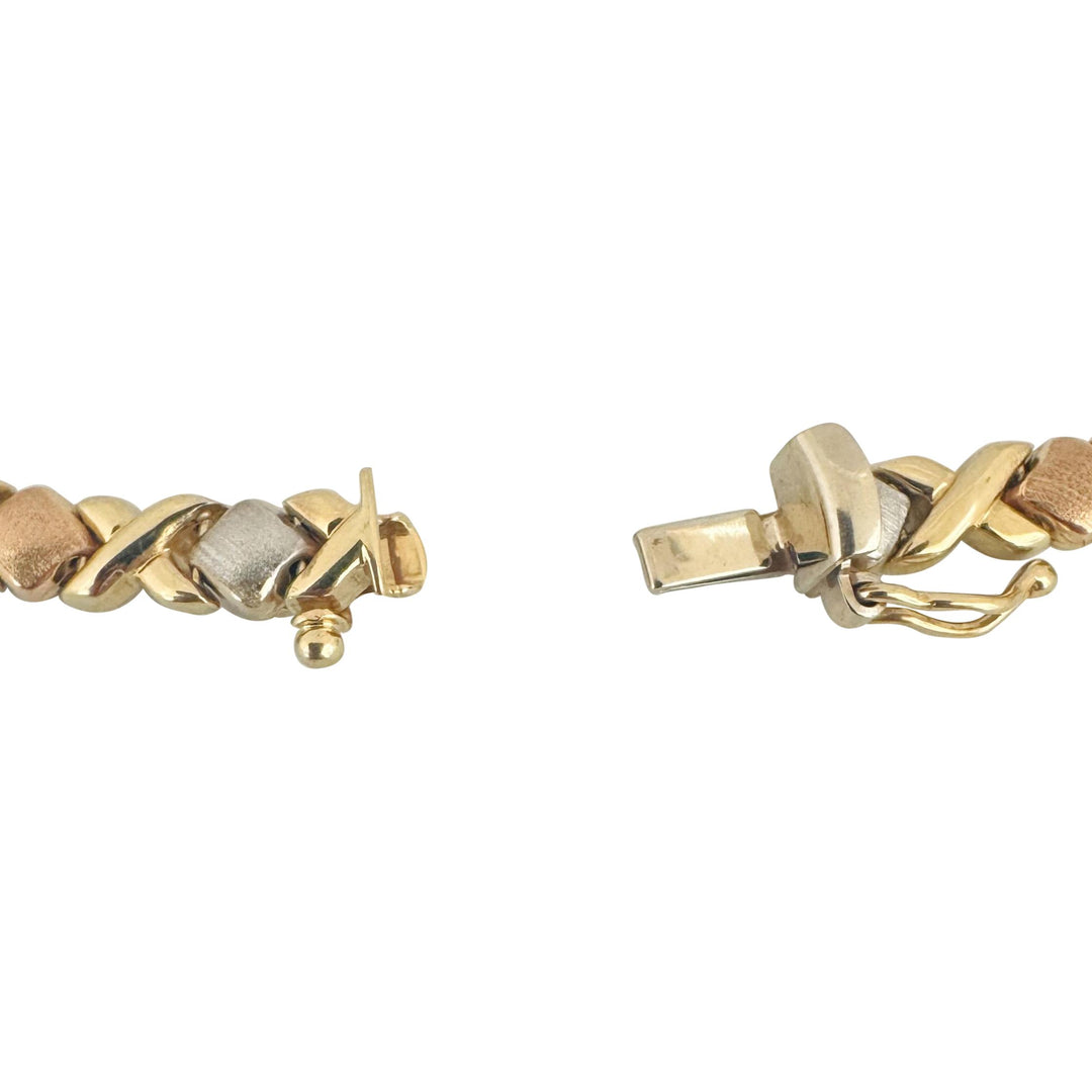 14k Yellow White and Rose Gold 16.3g Hugs and Kisses XO Link Necklace 17"