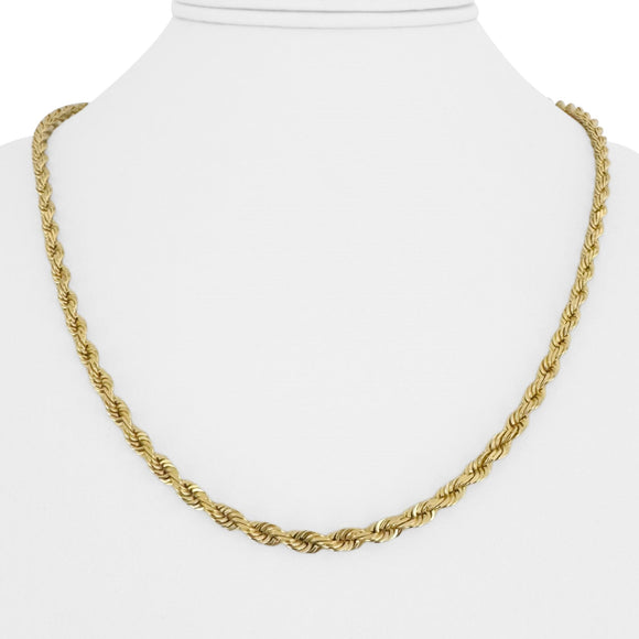 14k Yellow Gold 21g Solid Diamond Cut 4mm Rope Chain Necklace 20